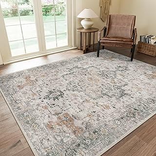 GENIMO 8x10 Washable Non-Slip Vintage Taupe Rug - Soft Low-Pile Chenille