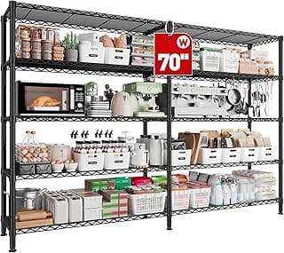 REIBII 70" W Storage Shelves Load 1600LBS, Metal Shelving 5-Tier Wire Shelving Unit Metal Shelves for Storage Adjustable Shelving Rack for Pantry Kitchen Garage 70" W*15.8" D*72.4" H