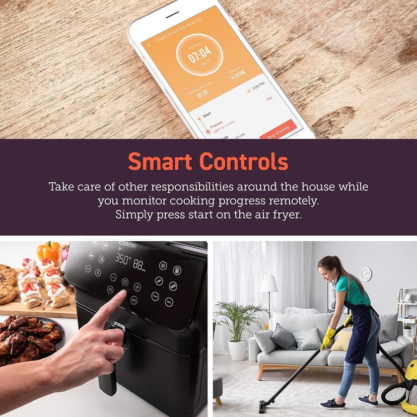 COSORI Air Fryer Pro Smart 5.8QT that Roast, Bake, 3-Way Control, 12-IN-1 Customizable Functions, Online Recipes, Detachable Basket, Works with Alexa & Google Assistant