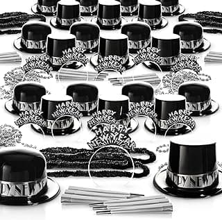 Black & Silver NYE Party Kit for 100 Guests: 250pc Bulk