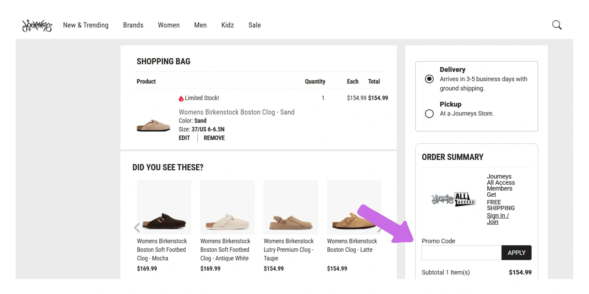 Journeys checkout page interface